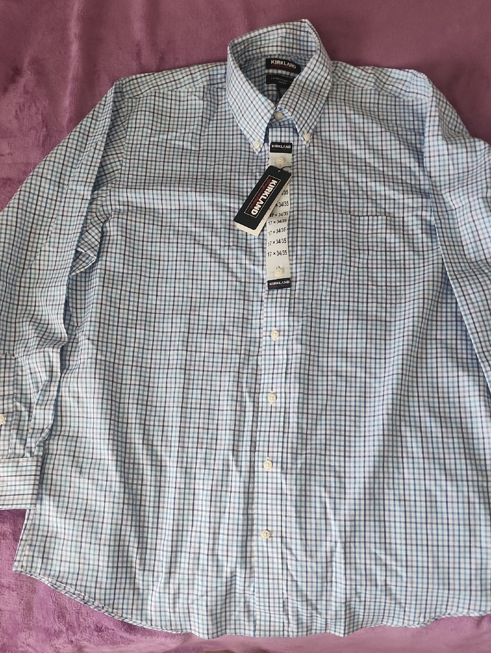 Kirkland Signature Light Blue and White Checked Dress Shirt